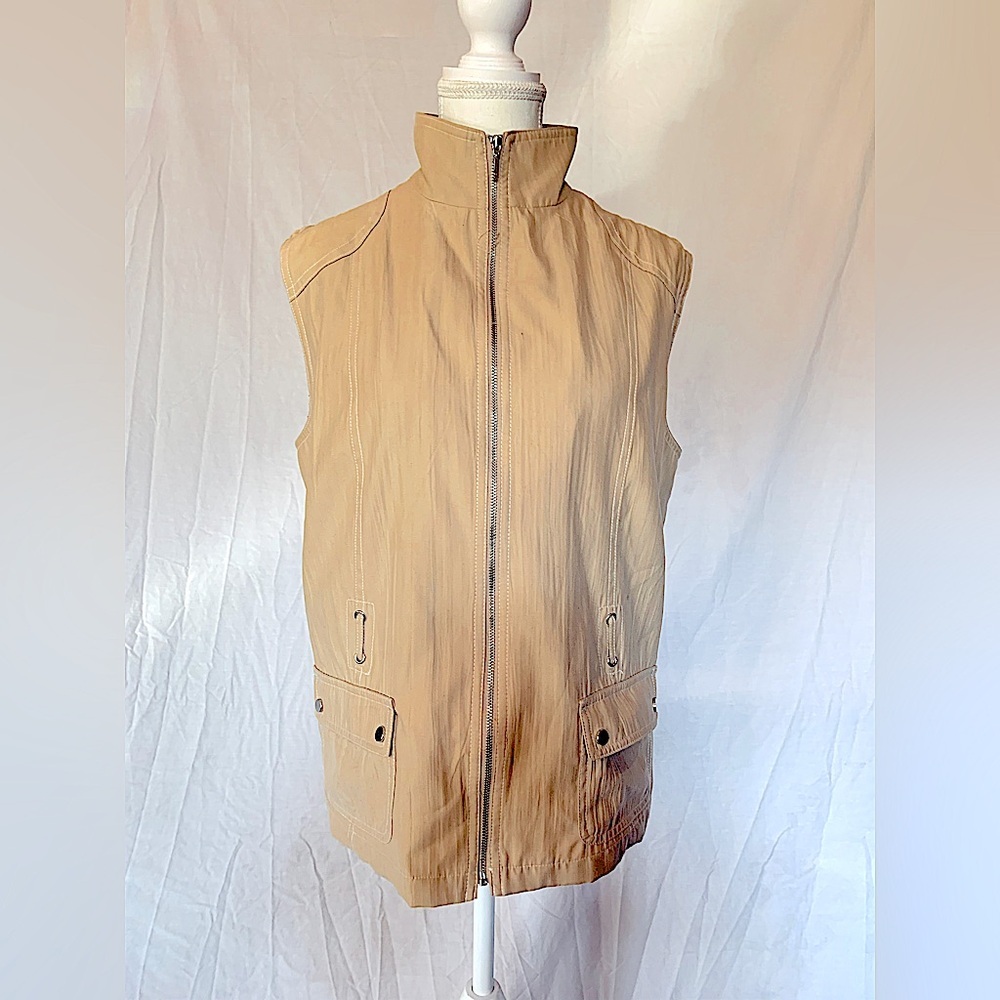 Tan Utility Cargo Full Zip Sleeveless Vest Jacket Womens Size 12 ALIA